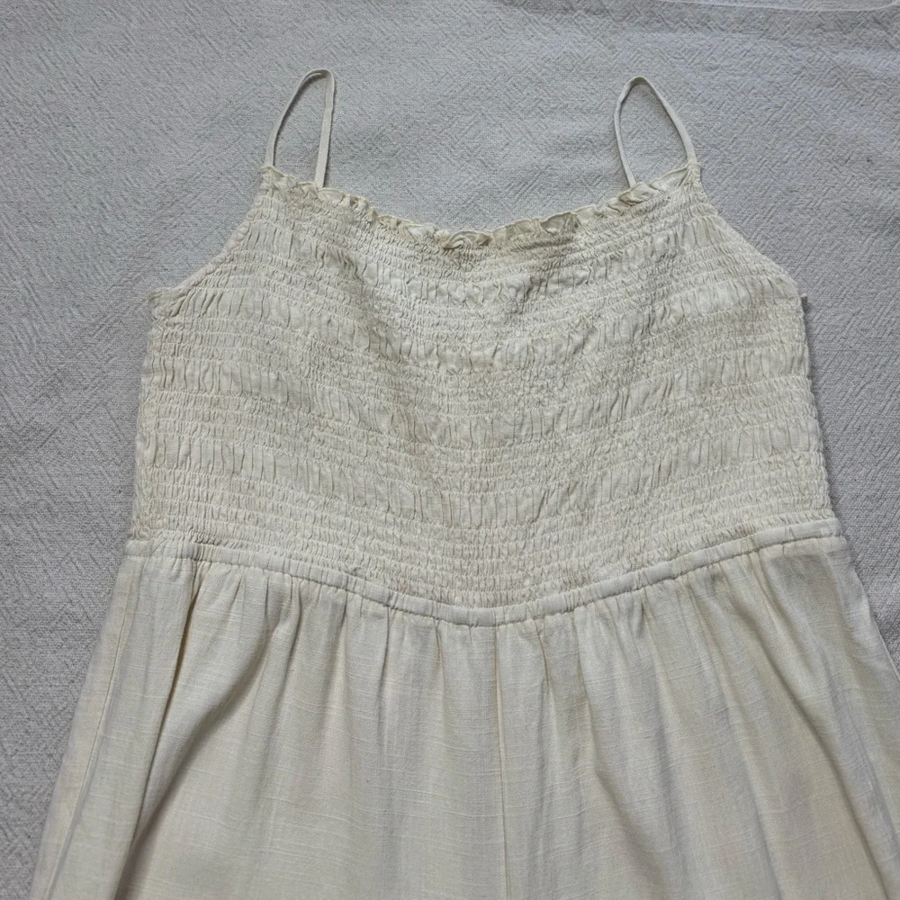 H&M Pastel Yellow Linen Blend Smocked Wide Leg Jumpsuit XXL